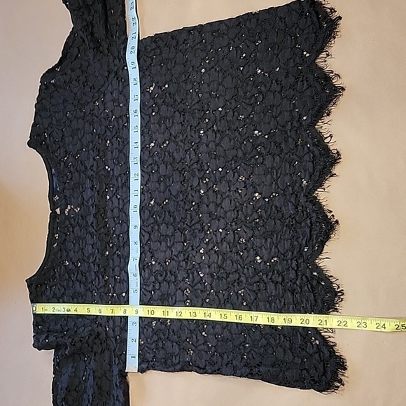 Rafaella Size L Black Lace Overshirt.  Pointed Hem with Frayed Edges. - Picture 7 of 10